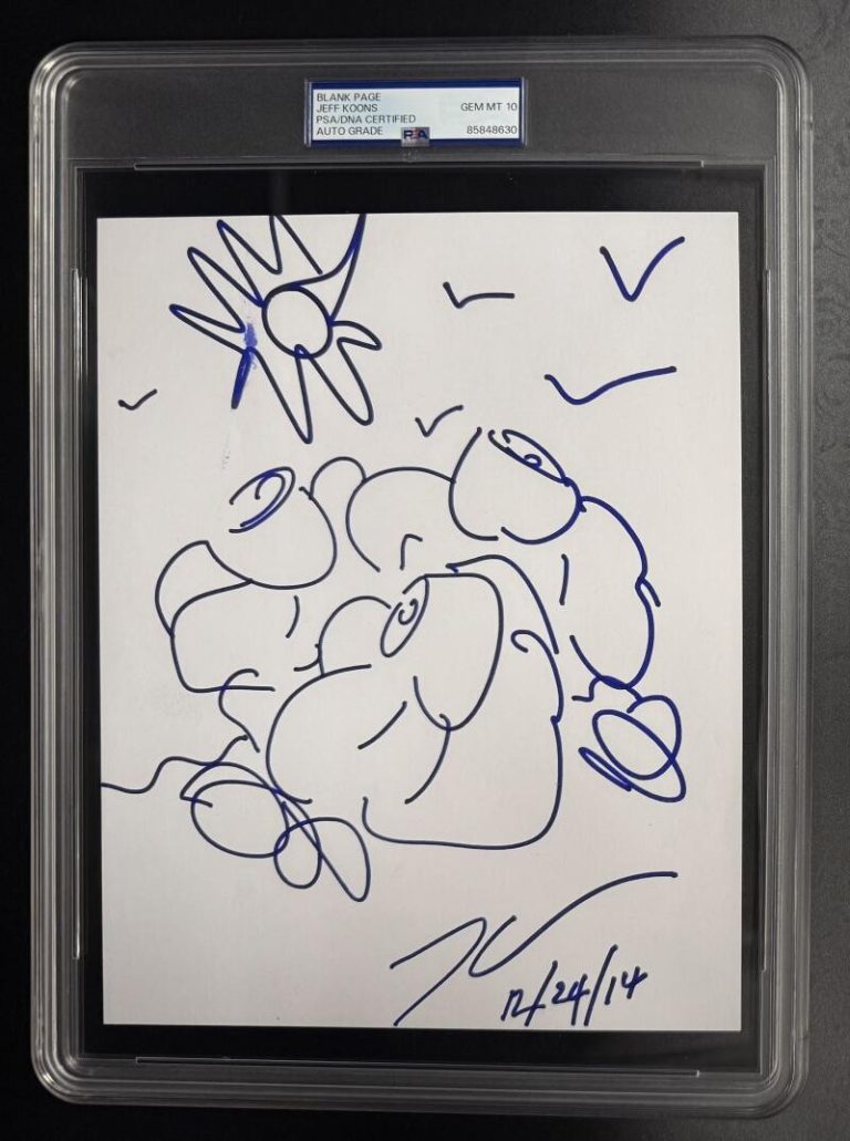Jeff Koons Signed Autograph PSA/DNA 8x10 Hand Drawn Full Flower Sketch Mint 10