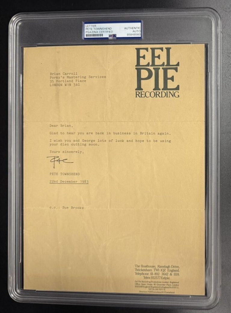 Pete Townshend The Who Signed Autograph PSA/DNA Vintage Personal Letter