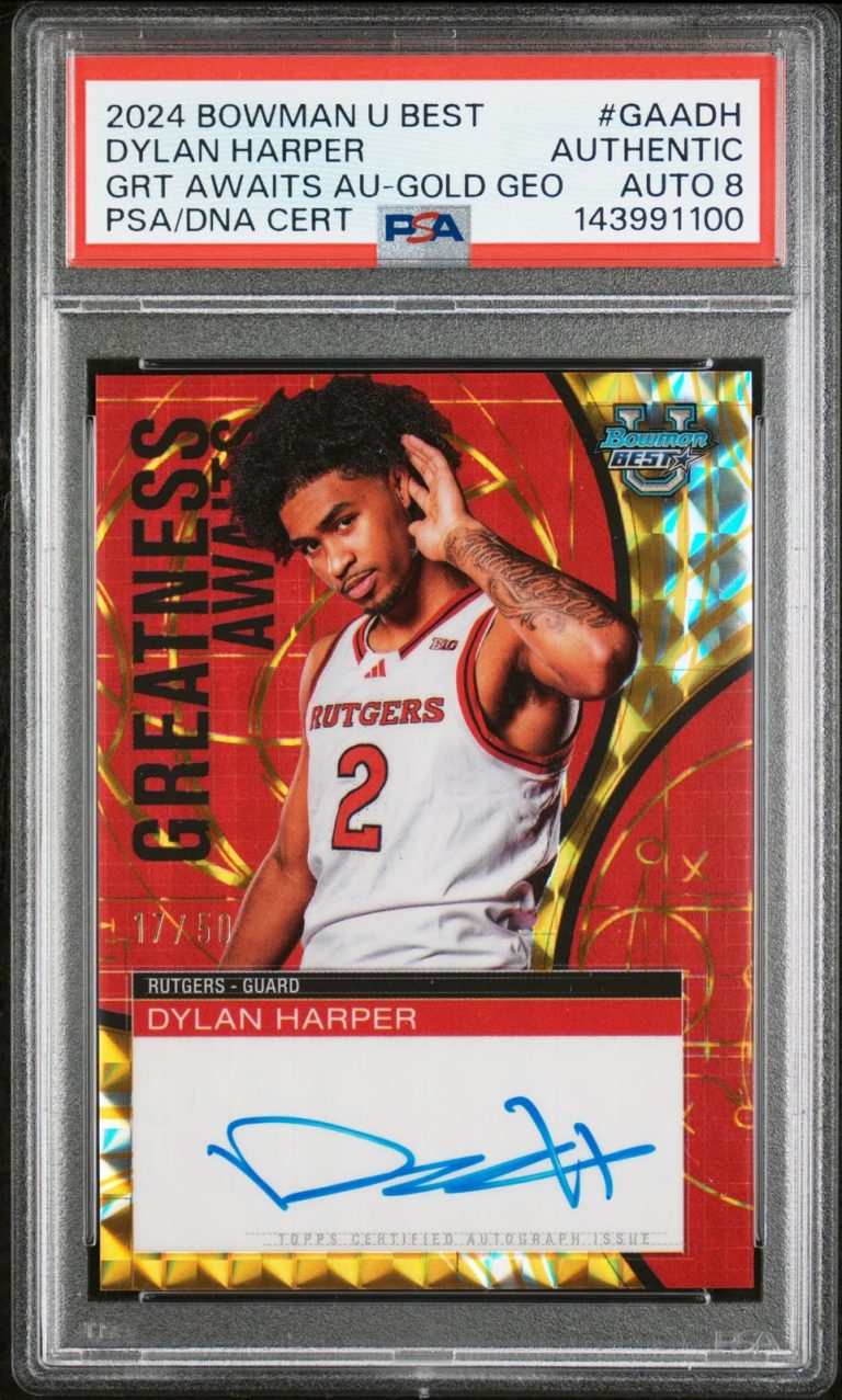 2024 Bowman University GRT Gold Geo#GAA-DH Dylan Harper Signed Card Auto 8 PSA