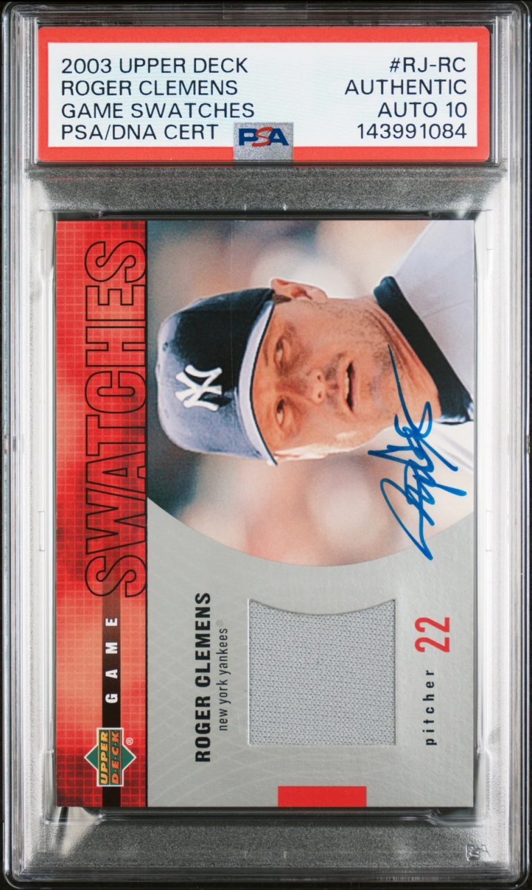 2003 Upper Deck Game Swatches #RJ-RC Roger Clemens  Signed Card Auto 10 PSA Yank
