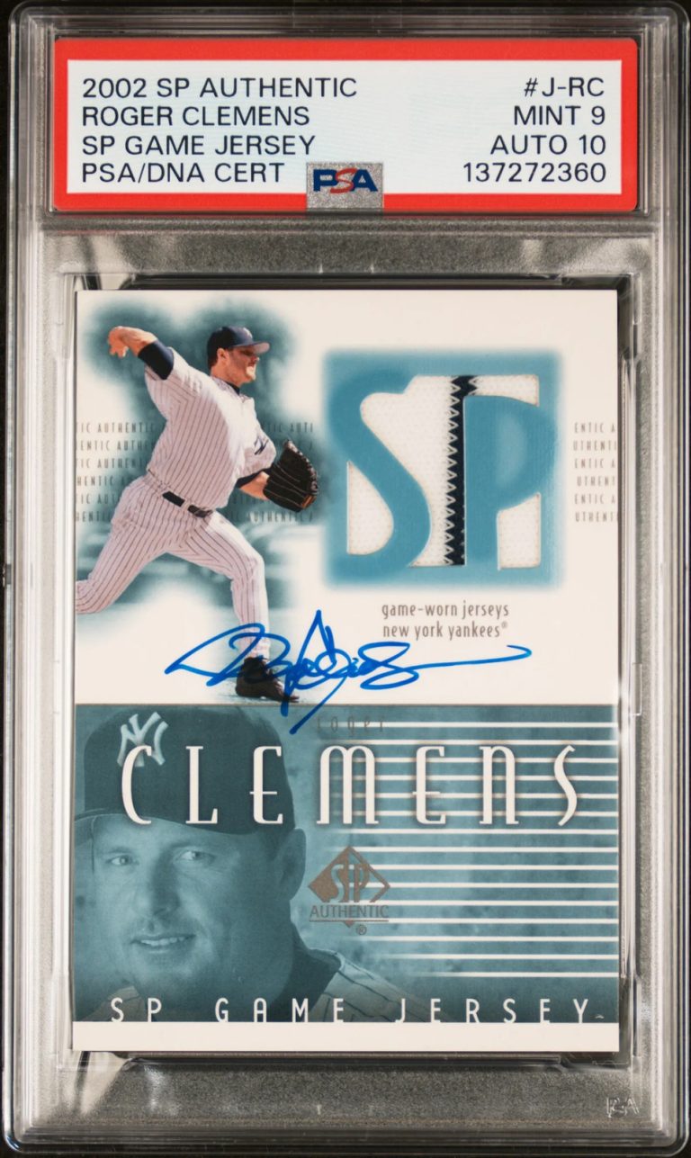2002 SP Authentic Game Jrsy #J-RC Roger Clemens Signed Card Auto 10 PSA 9 Yankee