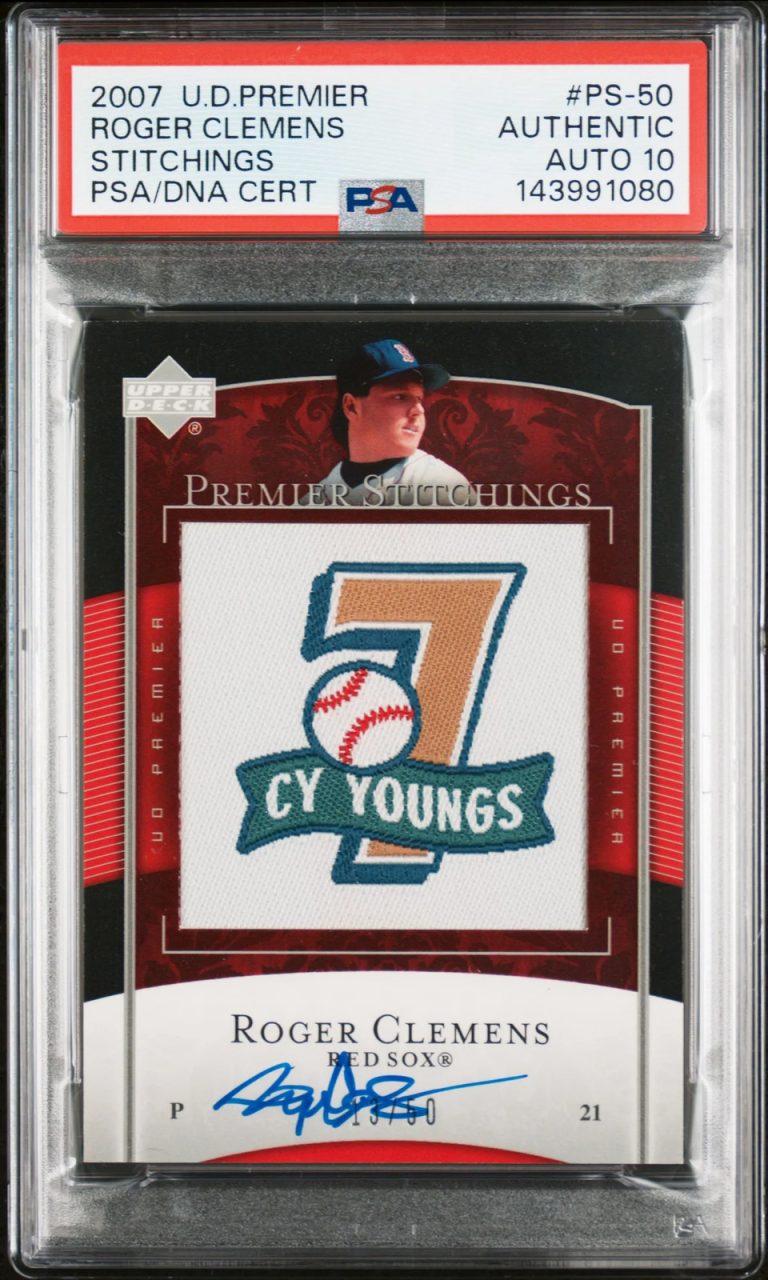 2007 Upper Deck Premier Stit #PS-50 Roger Clemens Signed Card Auto 10 PSA Red So