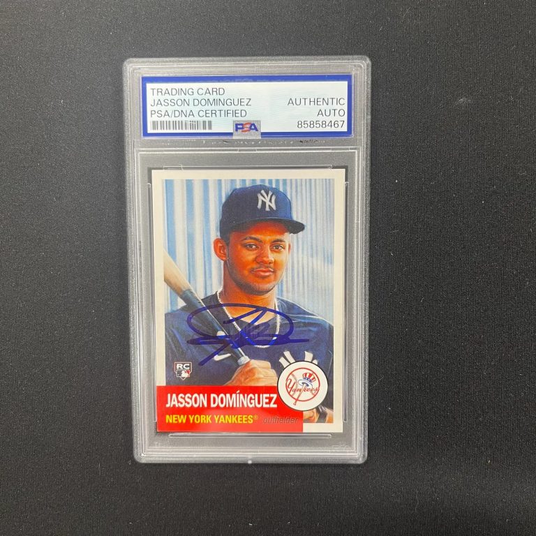 2024 Topps #758 Jasson Dominguez Signed Rookie Card Auto A PSA Slabbed Yankees