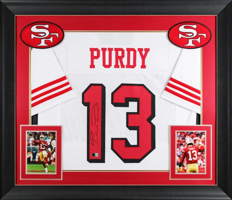 Brock Purdy Signed White Pro Style Framed Jersey w/ Dropshadow BAS Witnessed