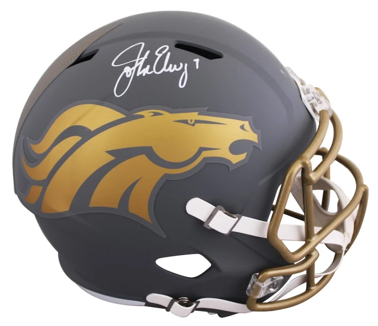 Broncos John Elway Signed Slate Full Size Speed Rep Helmet BAS Witness #4W526425
