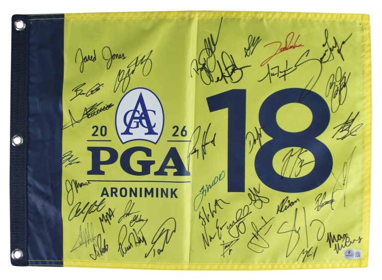 (39) Fleetwood, Clark, Thomas, Rahm +35 Signed 2026 PGA Championship Flag BAS