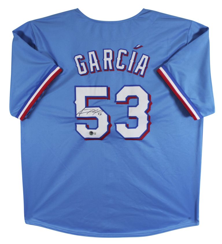 Adolis Garcia Authentic Signed Blue Pro Style Jersey Autographed BAS Witnessed
