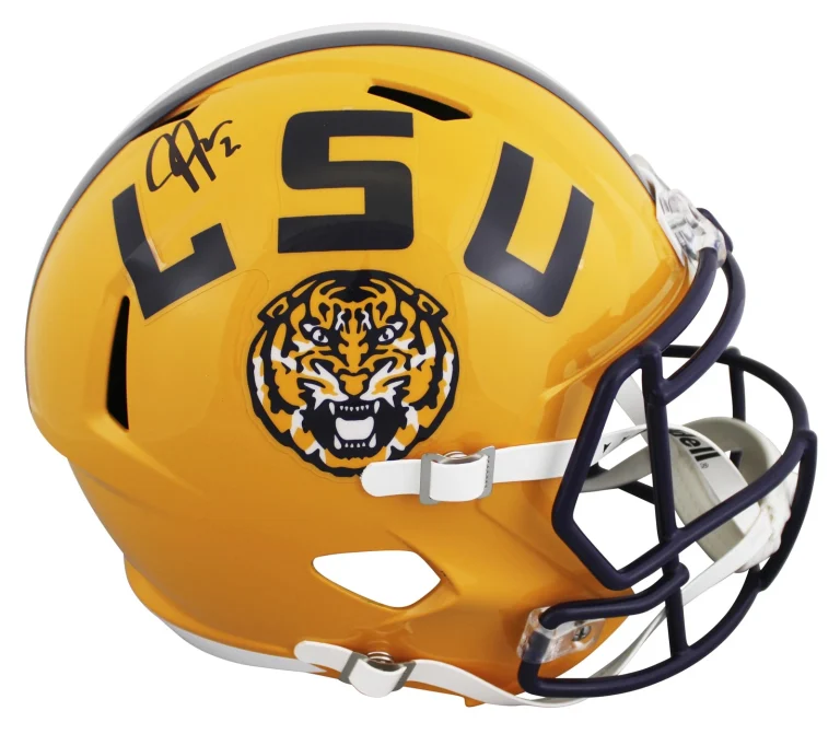 LSU Justin Jefferson Signed Yellow Full Size Speed Rep Helmet BAS Witnessed