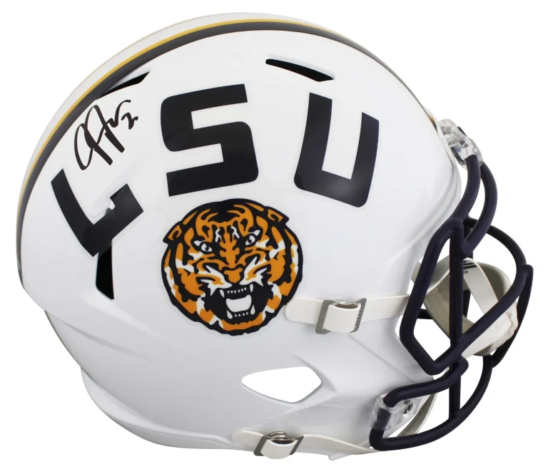 LSU Justin Jefferson Signed White Full Size Speed Rep Helmet BAS Witnessed