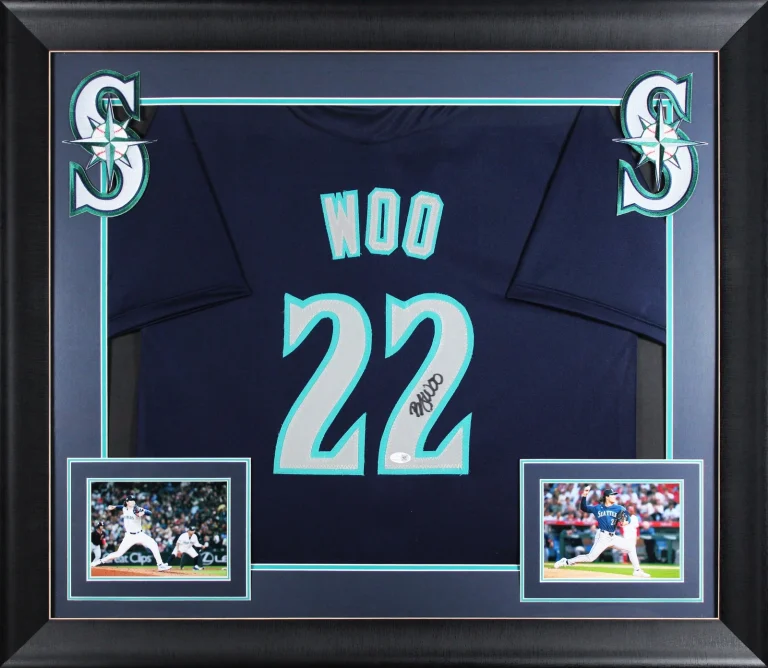 Bryan Woo Authentic Signed Navy Pro Style Framed Jersey Autographed BAS Witness
