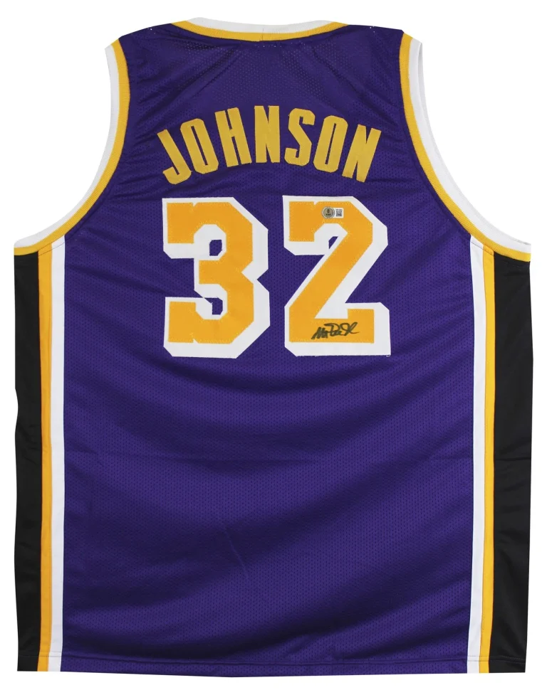 Magic Johnson Authentic Signed Purple Pro Style Jersey Black Trim BAS Witness 2
