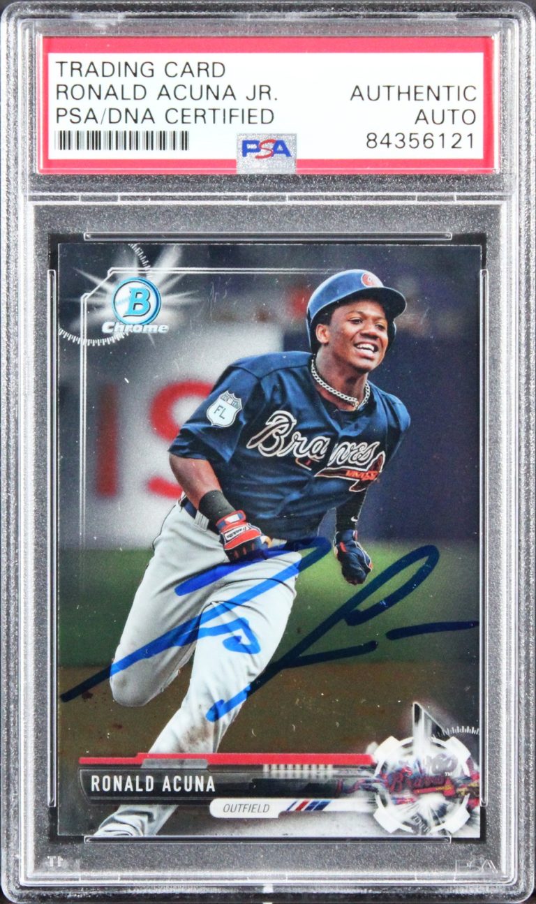 Braves Ronald Acuna Jr. Signed 2017 Bowman Chrome #BDC-39 Rookie Card PSA Slab