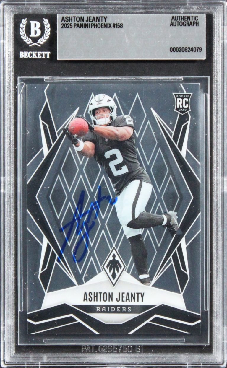 Raiders Ashton Jeanty Signed 2025 Panini Phoenix #158 Rookie Card BAS Slabbed