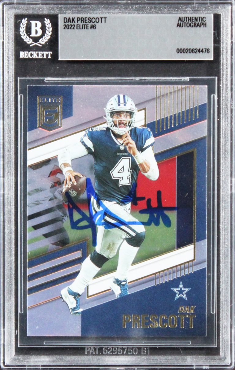 Cowboys Dak Prescott Authentic Signed 2022 Elite #6 Card Autographed BAS Slabbed