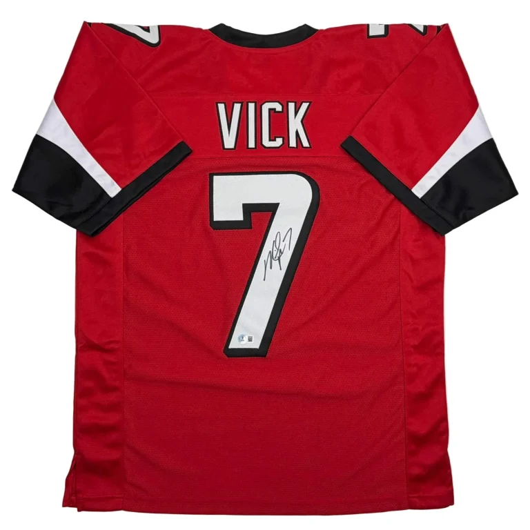 Autographed/Signed MICHAEL MIKE VICK Atlanta Red Football Jersey PSA/DNA COA
