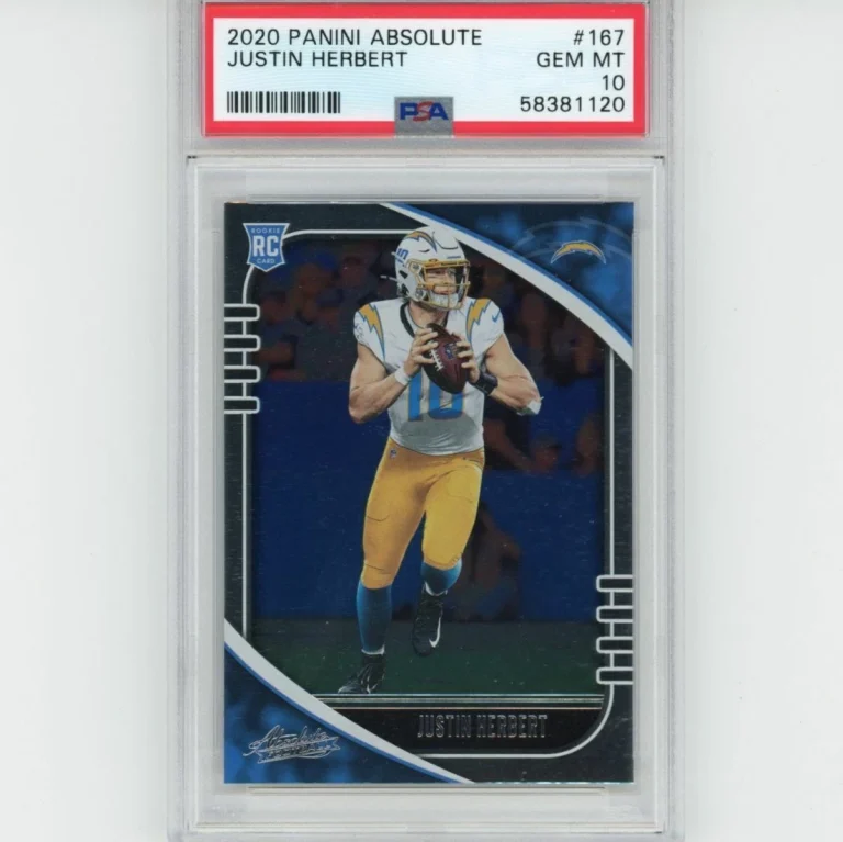 Graded 2020 Panini Absolute JUSTIN HERBERT #167 Rookie Football Card PSA 10 Mint