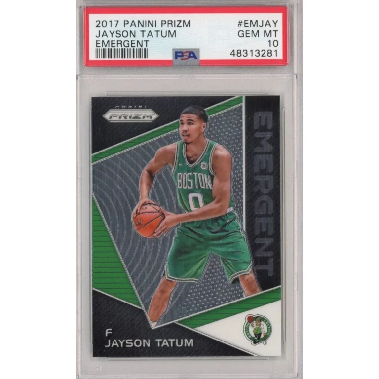Graded 2017-18 Panini Prizm JAYSON TATUM #EMJAY Emergent Rookie RC Card PSA 10