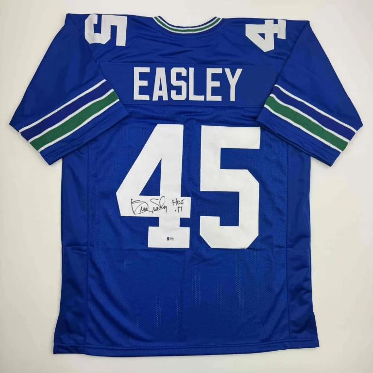 Autographed/Signed Kenny Easley HOF 17 Seattle Blue Football Jersey JSA COA