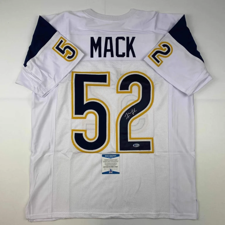 Autographed/Signed Khalil Mack Los Angeles LA White Jersey Beckett BAS COA