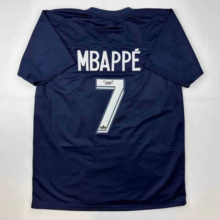 Facsimile Autographed Kylian Mbappe PSG Blue Reprint Jersey Size Men's XL
