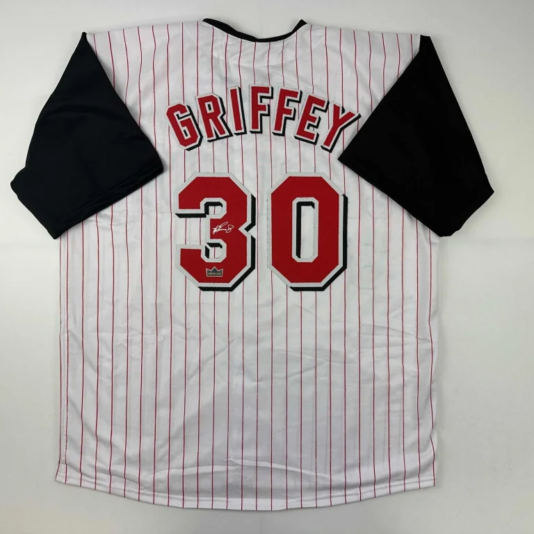 Facsimile Autographed Ken Griffey Jr Cincinnati Pinstripe Reprint Jersey Mens XL