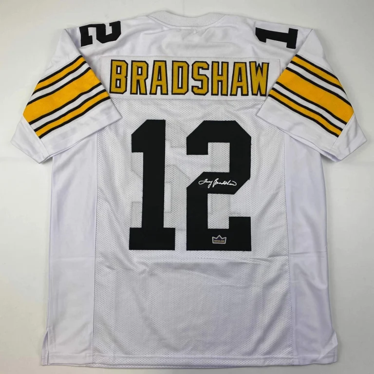 Facsimile Autographed Terry Bradshaw Pittsburgh White Reprint Jersey Men's XL