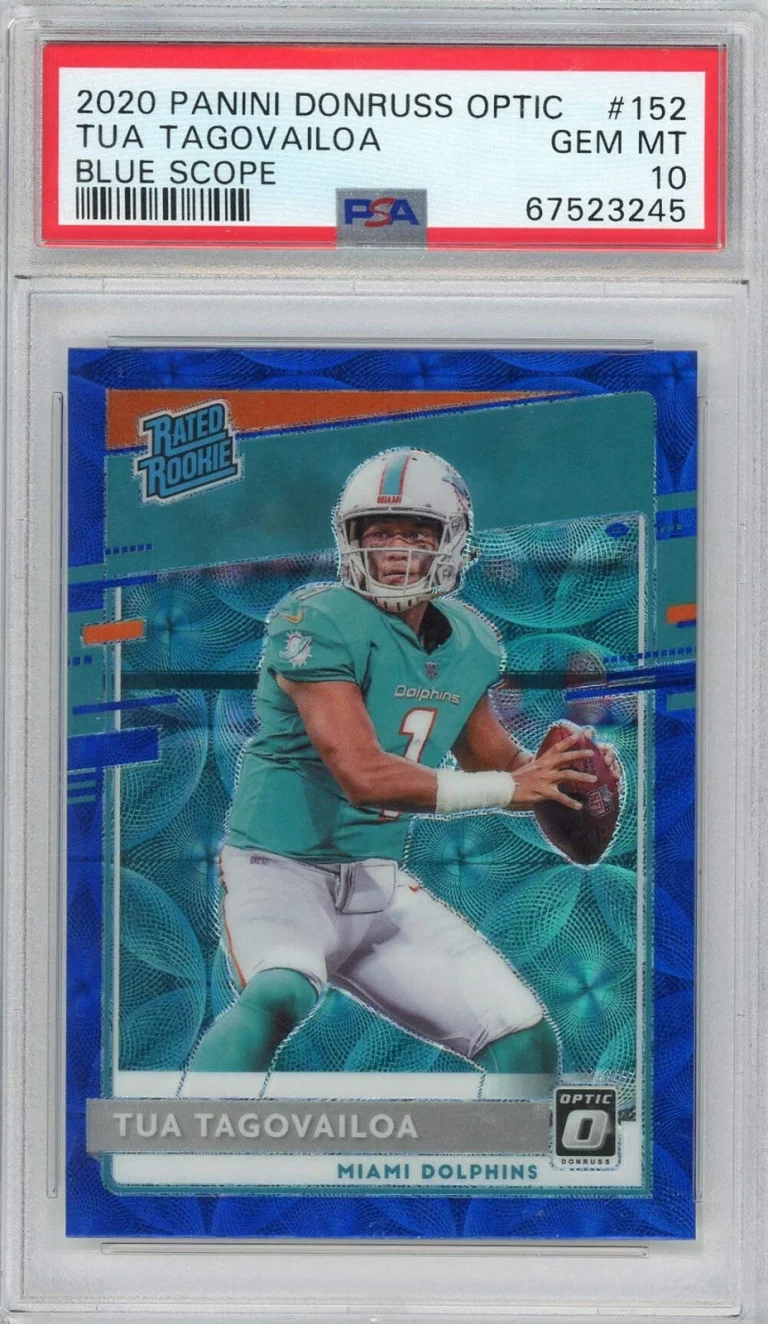 Graded 2020 Donruss Optic Tua Tagovailoa #152 Blue Scope RC Football Card PSA 10