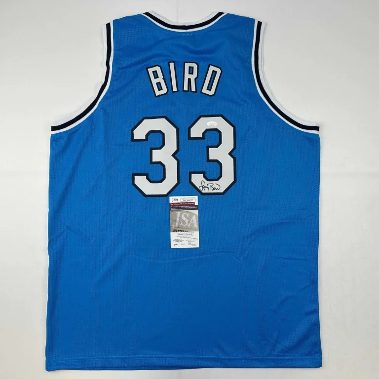 Autographed/Signed Larry Bird Indiana State College Basketball Jersey JSA COA
