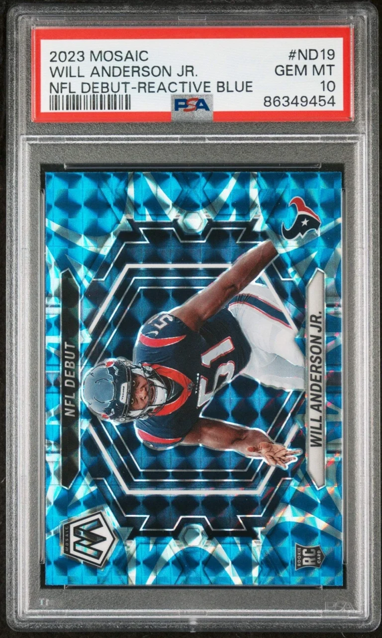 Graded 2023 Mosaic Will Anderson #ND19 Debut Reactive Blue Football Card PSA 10