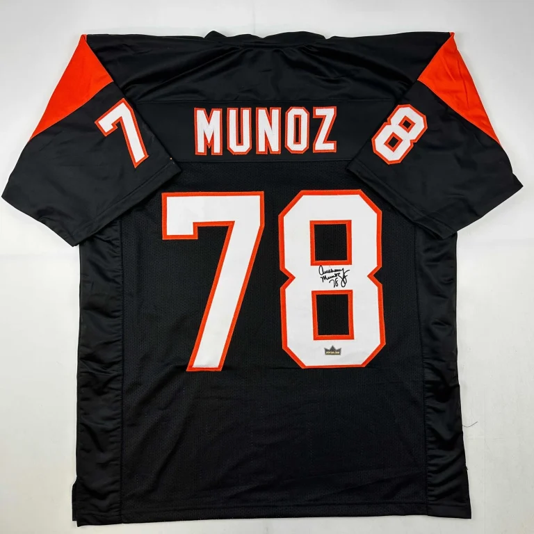 Facsimile Autographed Anthony Munoz Cincinnati Black Reprint Jersey Size Mens XL