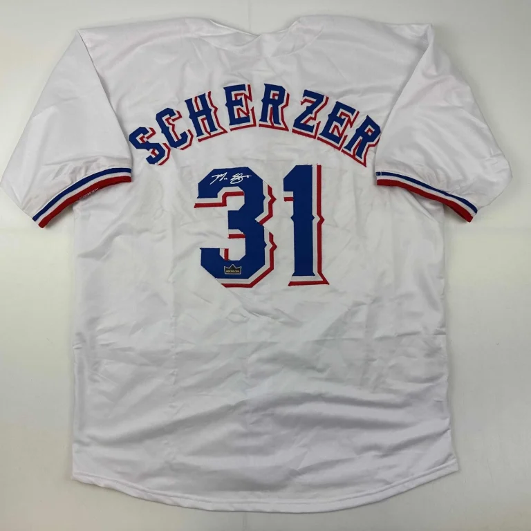 Facsimile Autographed Max Scherzer Texas White Reprint Jersey Size Men's XL