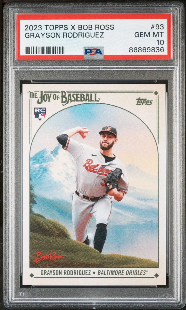 Graded 2023 Topps X Bob Ross Grayson Rodriguez #93 Rookie Baseball Card PSA 10