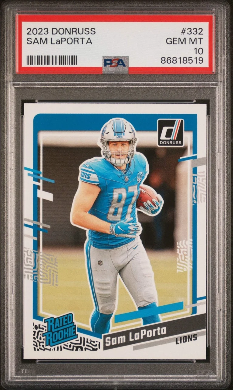 Graded 2023 Panini Donruss Sam LaPorta #332 Rookie RC Football Card PSA 10 Gem
