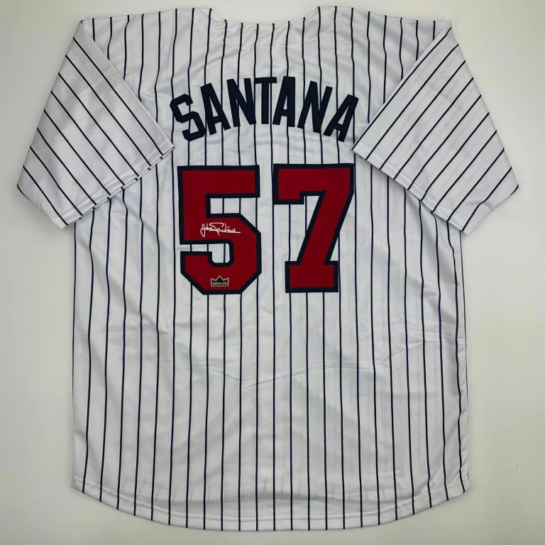 Facsimile Autographed Johan Santana Minnesota Pinstripe Reprint Jersey Men's XL