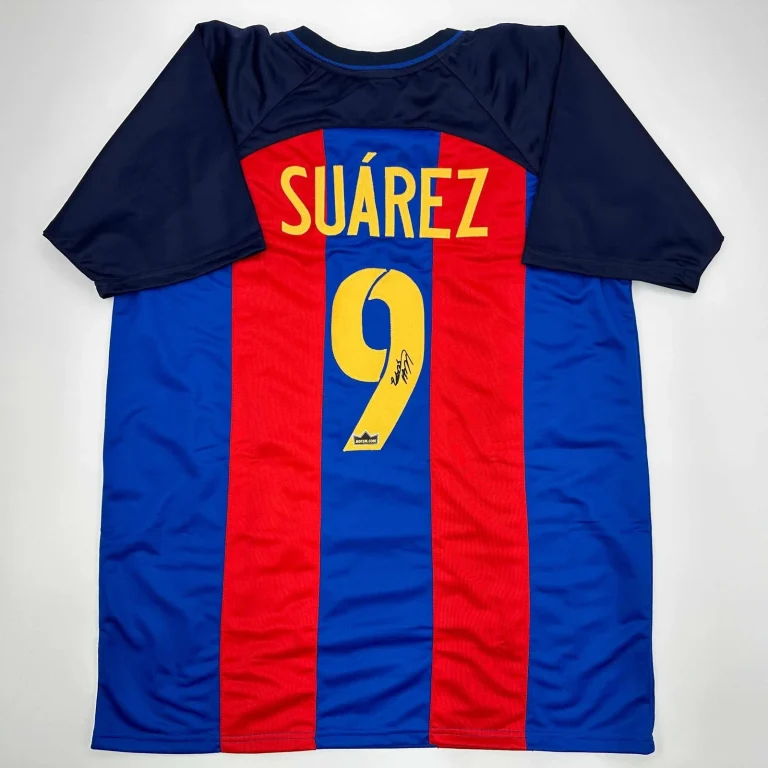 Facsimile Autographed Luis Suarez FC Barcelona Blue/Red Reprint Jersey Men's XL