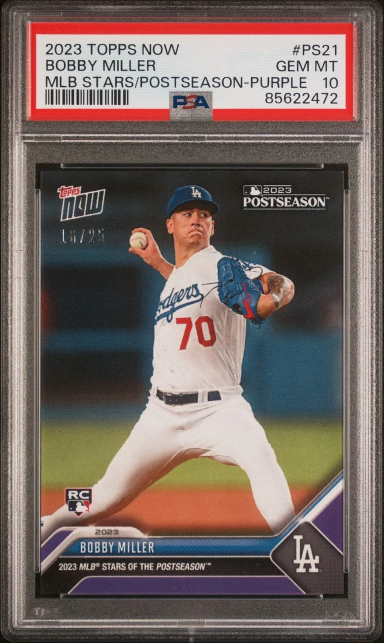 Graded 2023 Topps Now Bobby Miller #PS21 Purple #/25 Rookie Baseball Card PSA 10