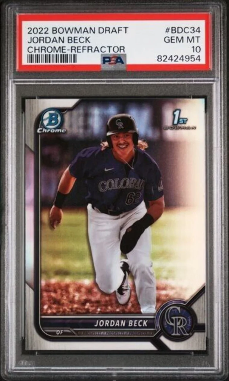 Graded 2022 Bowman Draft Jordan Beck #BDC34 Chrome REF RC Baseball Card PSA 10