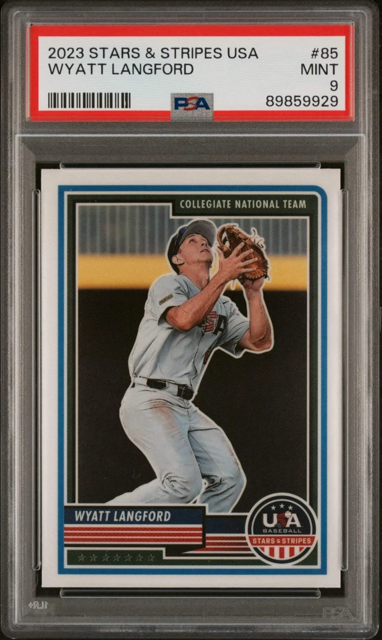 Graded 2023 Panini Stars & Stripes USA Wyatt Langford #85 RC Baseball Card PSA 9