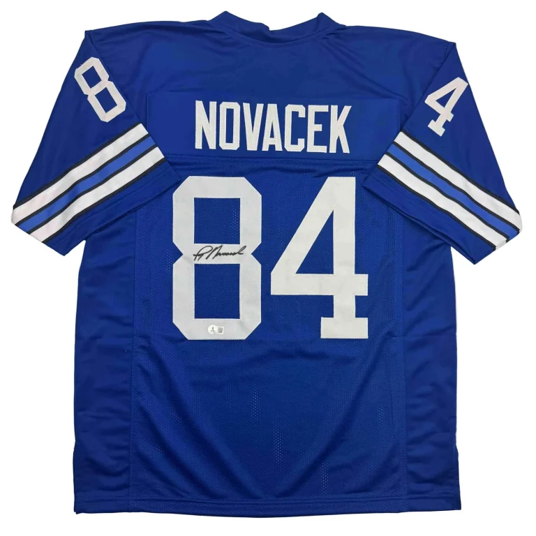 Autographed/Signed Jay Novacek Dallas Blue Football Jersey Beckett BAS COA
