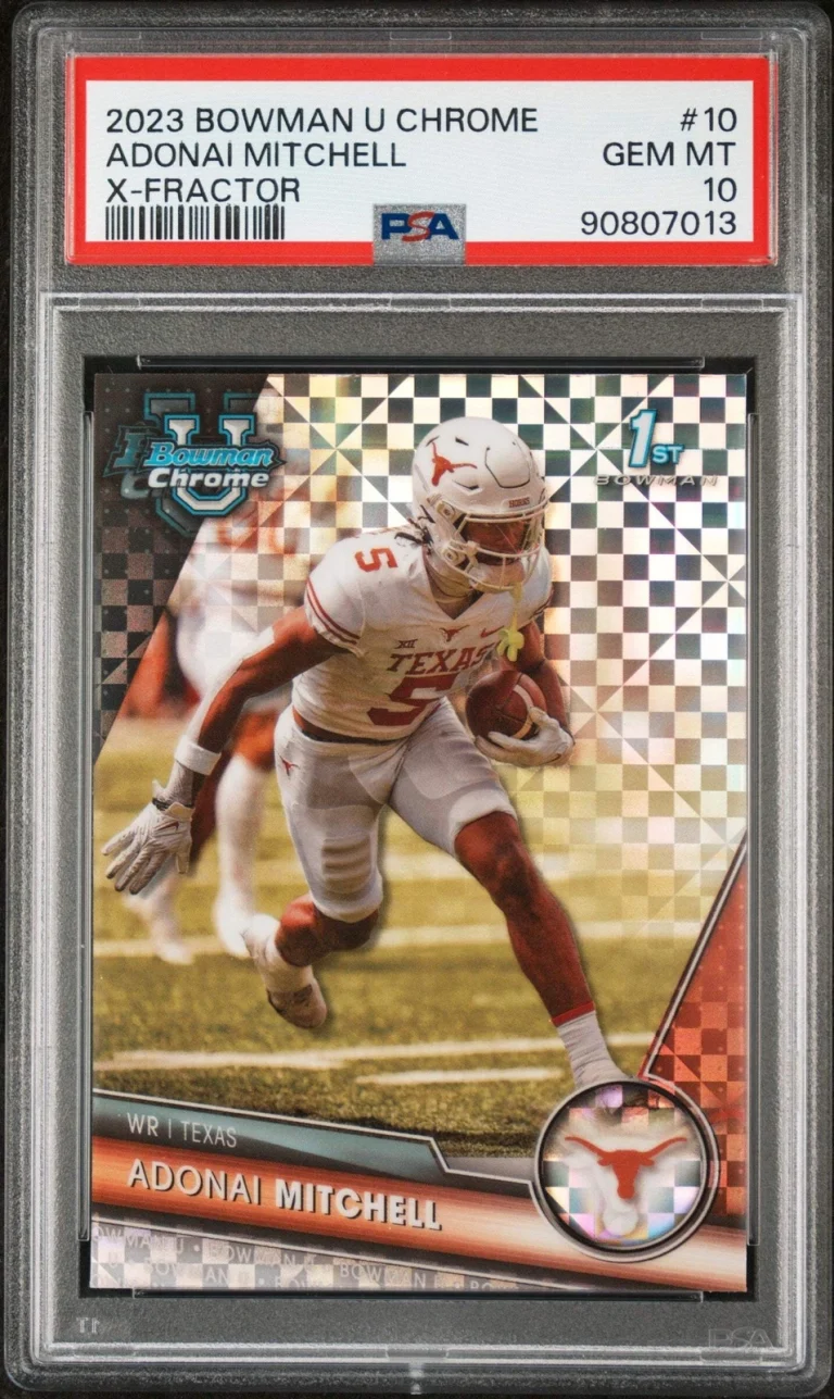 Graded 2023 Bowman U Chrome Adonai Mitchell #10 Xfractor RC Football Card PSA 10