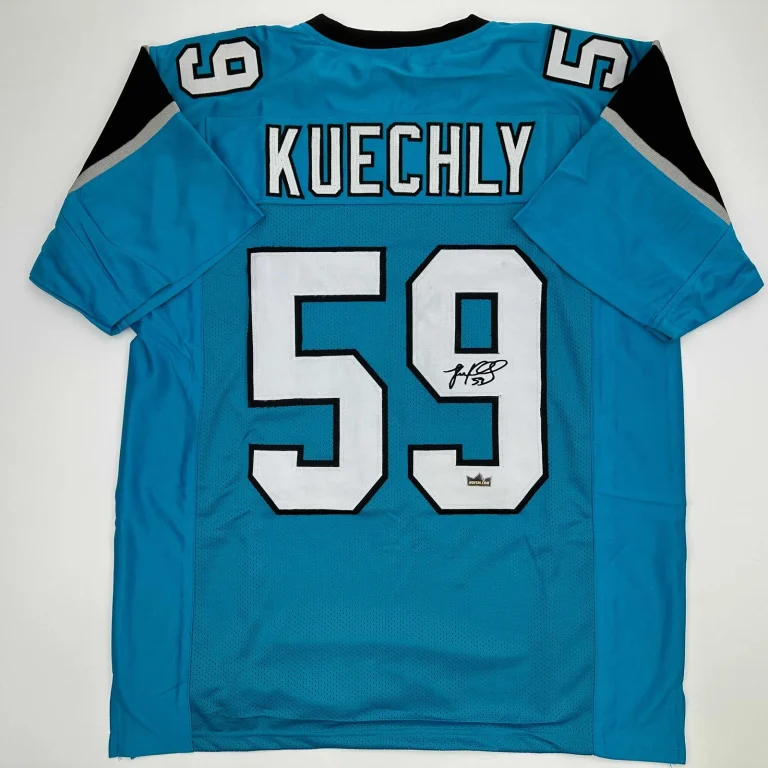 Facsimile Autographed Luke Kuechly Carolina Blue Reprint Jersey Size Men's XL