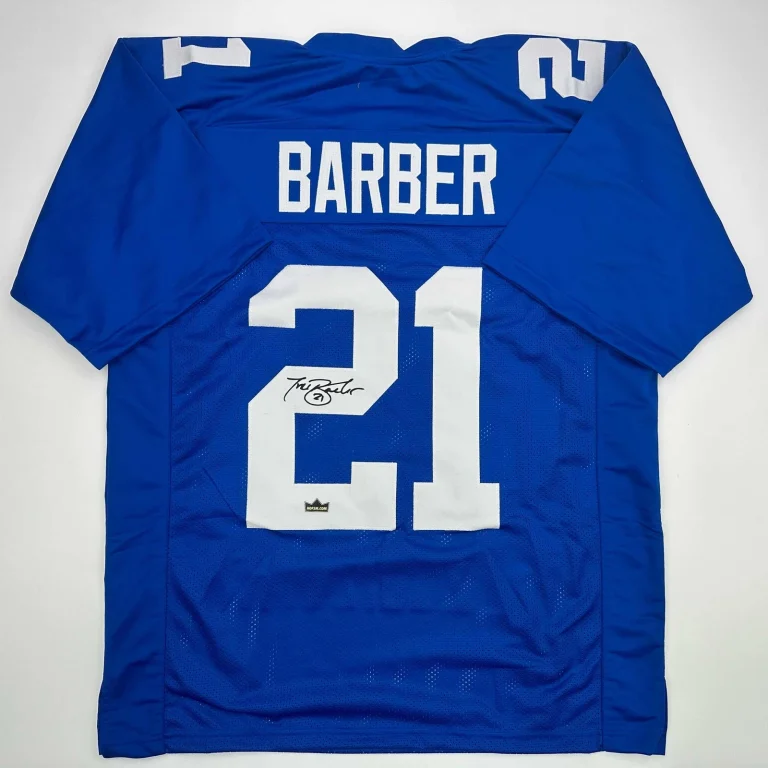 Facsimile Autographed Tiki Barber New York Blue Reprint Jersey Size Men's XL