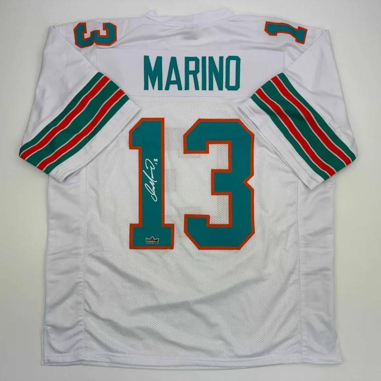 Facsimile Autographed Dan Marino Miami White Reprint Jersey Size Men's XL