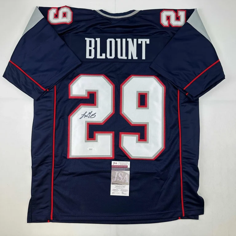 Autographed/Signed LeGarrette Blount New England Blue Football Jersey JSA COA