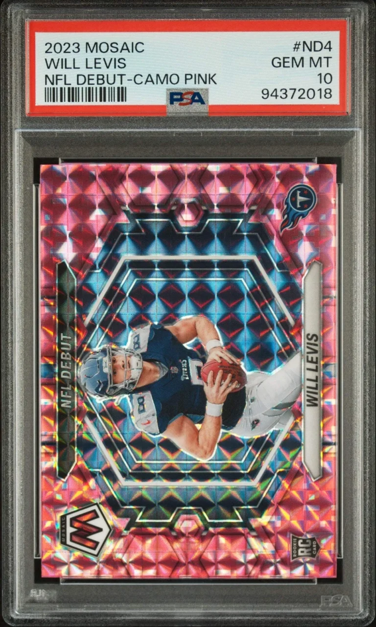 Graded 2023 Panini Mosaic Will Levis #ND4 Camo Pink RC Football Card PSA 10 Gem