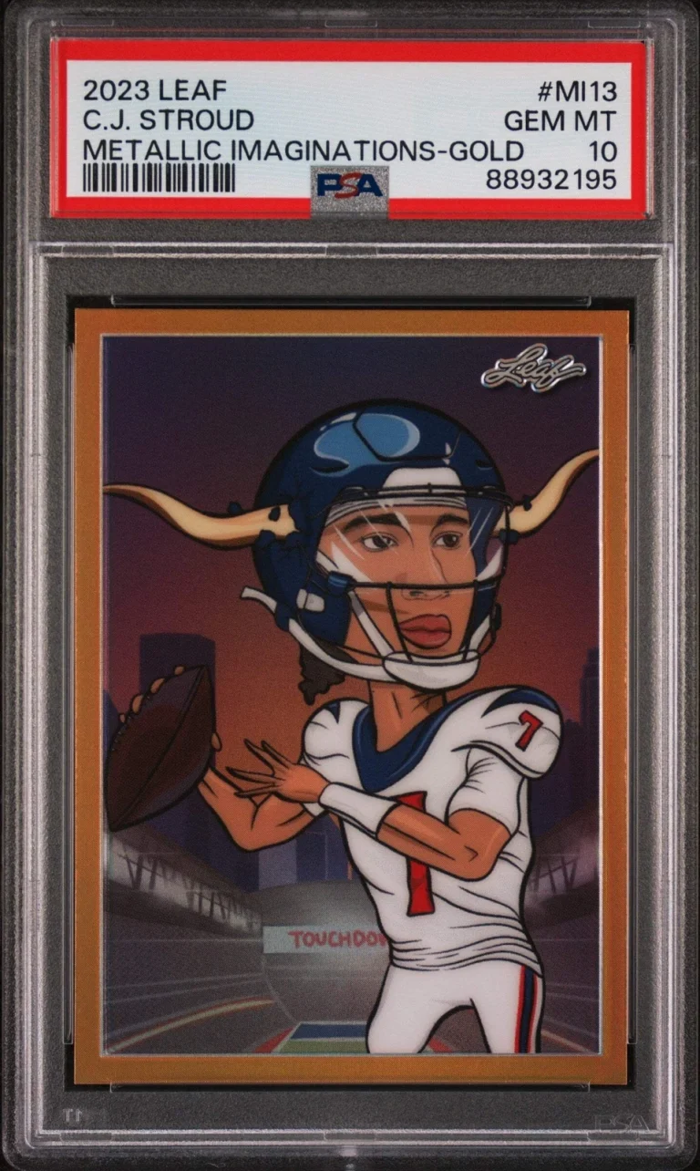 Graded 2023 Leaf CJ Stroud #MI13 Imaginations Gold #/99 Football Card PSA 10