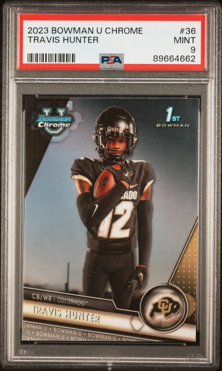 Graded 2023 Topps Bowman U Chrome Travis Hunter #36 Rookie Football Card PSA 9