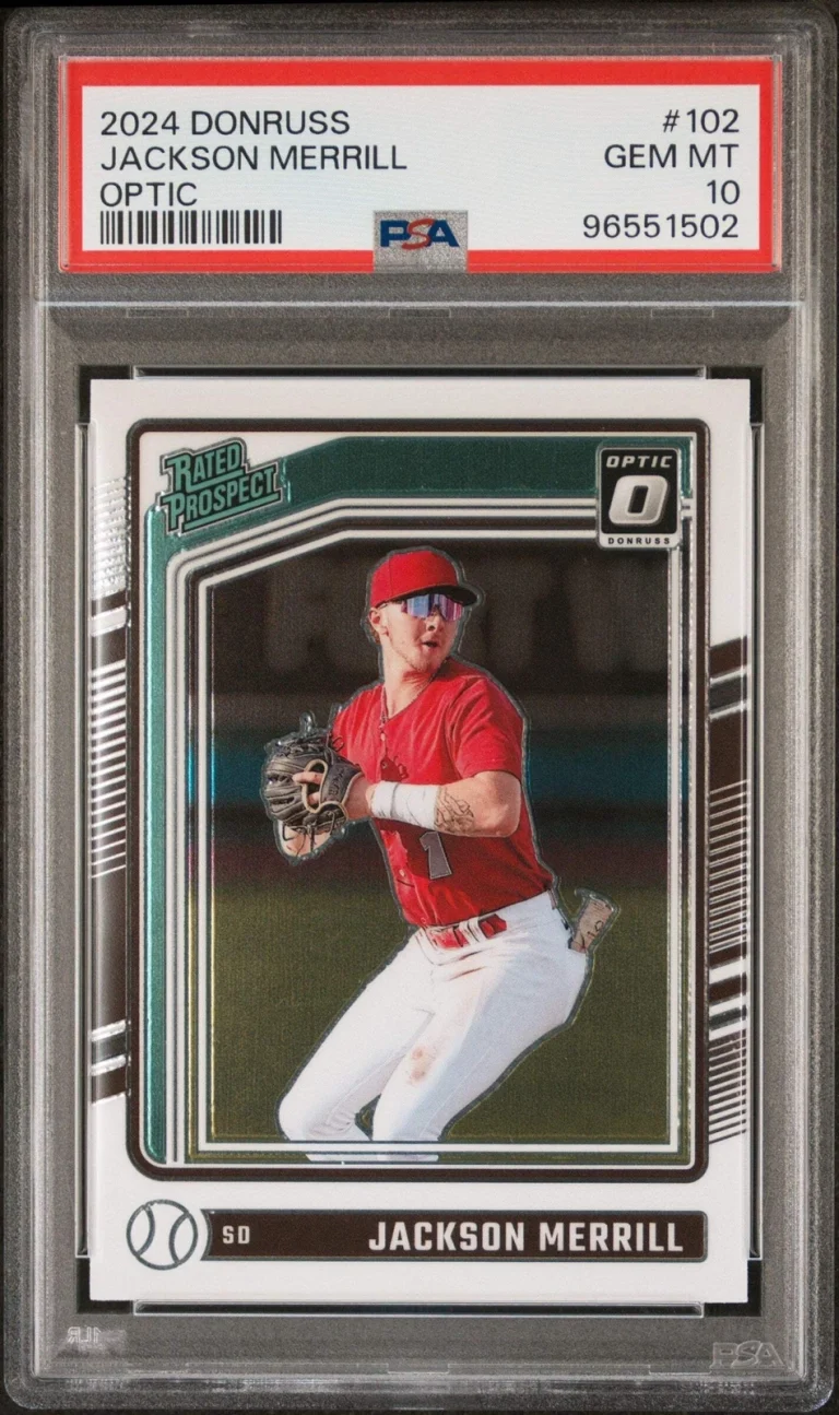 Graded 2024 Panini Donruss Jackson Merrill #102 Optic RC Baseball Card PSA 10
