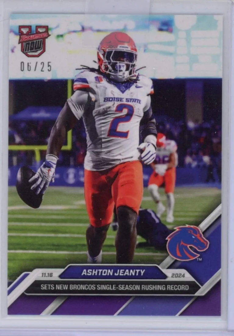 2024 Bowman U Now Ashton Jeanty #43 Purple /25 Boise State Broncos Football Card