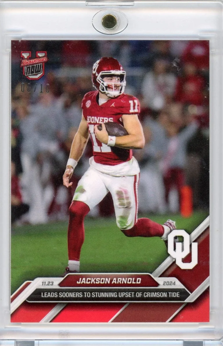 2024 Bowman U Now Jackson Arnold #46 Red /10 Oklahoma Sooners RC Football Card